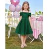 imageGRACE KARIN Girls Elegant Dress Off Shoulder ALine Casual Party Dresses for 614 YearsDark Green
