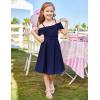 imageGRACE KARIN Girls Elegant Dress Off Shoulder ALine Casual Party Dresses for 614 YearsNavy Blue