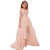 imageGRACE KARIN Girls Sequin Dress Formal Pageant Sparkle Party Ruffle Prom Maxi Dress Size 514YLight Pink