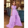 imageGRACE KARIN Girls Sequin Dress Formal Pageant Sparkle Party Ruffle Prom Maxi Dress Size 514YLight Purple