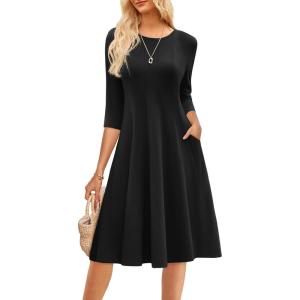 imageGRACE KARIN Fall Dresses for Women 2025 Casual 34 Sleeve Dress A Line Fit and Flare Midi Dress with PocketsBlack