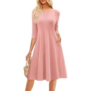 imageGRACE KARIN Fall Dresses for Women 2025 Casual 34 Sleeve Dress A Line Fit and Flare Midi Dress with PocketsDusty Pink