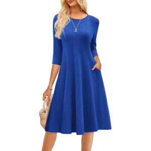 imageGRACE KARIN Fall Dresses for Women 2025 Casual 34 Sleeve Dress A Line Fit and Flare Midi Dress with PocketsRoyal Blue