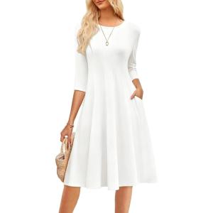 imageGRACE KARIN Fall Dresses for Women 2025 Casual 34 Sleeve Dress A Line Fit and Flare Midi Dress with PocketsWhitewith Lined