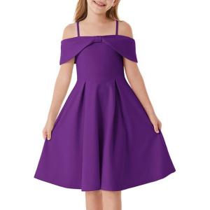 imageGRACE KARIN Girls Elegant Dress Off Shoulder ALine Casual Party Dresses for 614 YearsDark Purple