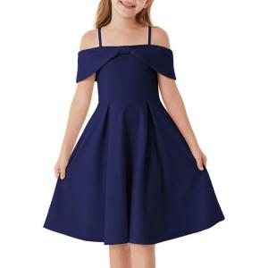 imageGRACE KARIN Girls Elegant Dress Off Shoulder ALine Casual Party Dresses for 614 YearsNavy Blue