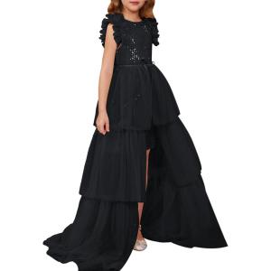imageGRACE KARIN Girls Sequin Dress Formal Pageant Sparkle Party Ruffle Prom Maxi Dress Size 514YBlack