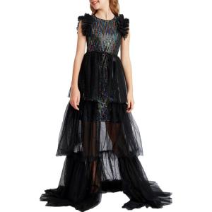 imageGRACE KARIN Girls Sequin Dress Formal Pageant Sparkle Party Ruffle Prom Maxi Dress Size 514YBlack Multicolor