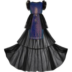 imageGRACE KARIN Girls Sequin Dress Formal Pageant Sparkle Party Ruffle Prom Maxi Dress Size 514YDark Purple