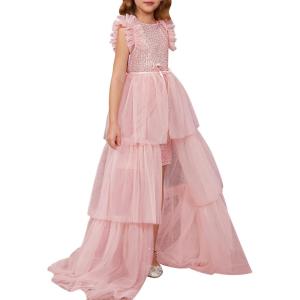 imageGRACE KARIN Girls Sequin Dress Formal Pageant Sparkle Party Ruffle Prom Maxi Dress Size 514YPink