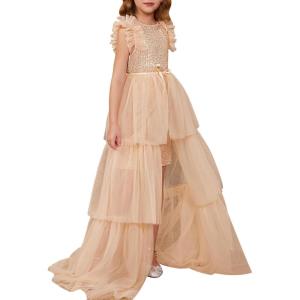 imageGRACE KARIN Girls Sequin Dress Formal Pageant Sparkle Party Ruffle Prom Maxi Dress Size 514YRose Gold