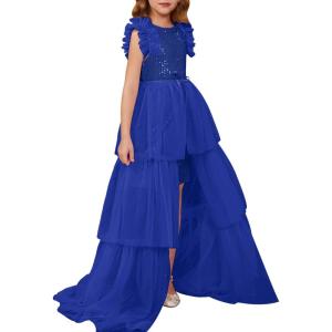 imageGRACE KARIN Girls Sequin Dress Formal Pageant Sparkle Party Ruffle Prom Maxi Dress Size 514YRoyal Blue