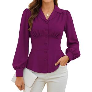 imageGRACE KARIN Womens Long Sleeve Tops Business Casual Dressy Button Down Peplum Blouses Fall Collared Work Elegant ShirtPurple