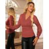 imageGRACE KARIN 2025 Womens Tops Wrap V Neck Shirt Lace Long Sleeve Blouses Dressy Casual Ruched Top Fall Fashion OutfitsCaramel Red