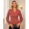 imageGRACE KARIN 2025 Womens Tops Wrap V Neck Shirt Lace Long Sleeve Blouses Dressy Casual Ruched Top Fall Fashion OutfitsCaramel Red