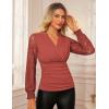 imageGRACE KARIN 2025 Womens Tops Wrap V Neck Shirt Lace Long Sleeve Blouses Dressy Casual Ruched Top Fall Fashion OutfitsCaramel Red