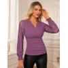 imageGRACE KARIN 2025 Womens Tops Wrap V Neck Shirt Lace Long Sleeve Blouses Dressy Casual Ruched Top Fall Fashion OutfitsDusty Purple