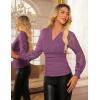 imageGRACE KARIN 2025 Womens Tops Wrap V Neck Shirt Lace Long Sleeve Blouses Dressy Casual Ruched Top Fall Fashion OutfitsDusty Purple