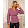 imageGRACE KARIN 2025 Womens Tops Wrap V Neck Shirt Lace Long Sleeve Blouses Dressy Casual Ruched Top Fall Fashion OutfitsFuchsia