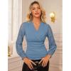 imageGRACE KARIN 2025 Womens Tops Wrap V Neck Shirt Lace Long Sleeve Blouses Dressy Casual Ruched Top Fall Fashion OutfitsHaze Blue