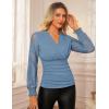 imageGRACE KARIN 2025 Womens Tops Wrap V Neck Shirt Lace Long Sleeve Blouses Dressy Casual Ruched Top Fall Fashion OutfitsHaze Blue