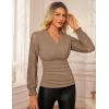 imageGRACE KARIN 2025 Womens Tops Wrap V Neck Shirt Lace Long Sleeve Blouses Dressy Casual Ruched Top Fall Fashion OutfitsLight Coffee