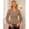 imageGRACE KARIN 2025 Womens Tops Wrap V Neck Shirt Lace Long Sleeve Blouses Dressy Casual Ruched Top Fall Fashion OutfitsLight Coffee