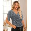 imageGRACE KARIN Womens 34 Length Sleeve Sequin Tops V Neck Velvet Ruched Blouses 2025 Glitter Trendy Party OutfitLight Gray