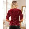 imageGRACE KARIN Womens 34 Length Sleeve Sequin Tops V Neck Velvet Ruched Blouses 2025 Glitter Trendy Party OutfitRed