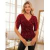 imageGRACE KARIN Womens 34 Length Sleeve Sequin Tops V Neck Velvet Ruched Blouses 2025 Glitter Trendy Party OutfitRed