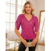 imageGRACE KARIN Womens 34 Length Sleeve Sequin Tops V Neck Velvet Ruched Blouses 2025 Glitter Trendy Party OutfitRose Red