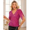 imageGRACE KARIN Womens 34 Length Sleeve Sequin Tops V Neck Velvet Ruched Blouses 2025 Glitter Trendy Party OutfitRose Red