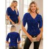 imageGRACE KARIN Womens 34 Length Sleeve Sequin Tops V Neck Velvet Ruched Blouses 2025 Glitter Trendy Party OutfitRoyal Blue