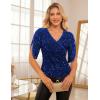 imageGRACE KARIN Womens 34 Length Sleeve Sequin Tops V Neck Velvet Ruched Blouses 2025 Glitter Trendy Party OutfitRoyal Blue