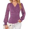 imageGRACE KARIN 2025 Womens Tops Wrap V Neck Shirt Lace Long Sleeve Blouses Dressy Casual Ruched Top Fall Fashion OutfitsDusty Purple