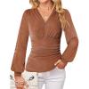imageGRACE KARIN Womens Long Sleeve Sparkly Tops V Neck Elegant Glitter Shirts 2025 Fall Dressy Blouses for Party Wedding GuestBrown