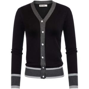 imageGRACE KARIN Womens Cardigan Sweaters Lightweight Long Sleeve Cropped Cardigan Fall Fashion Outfits Clothes Striped ShrugContrastblack