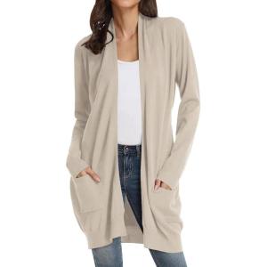 imageGRACE KARIN Womens Long Cardigan Sweater Open Front Classic Knitted Lightweight Sweater Coat with PocketsA Tan
