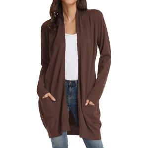 imageGRACE KARIN Womens Long Cardigan Sweater Open Front Classic Knitted Lightweight Sweater Coat with PocketsCoffee