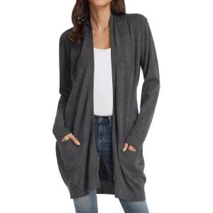 imageGRACE KARIN Womens Long Cardigan Sweater Open Front Classic Knitted Lightweight Sweater Coat with PocketsDeep Grey