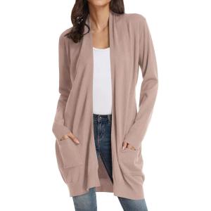 imageGRACE KARIN Womens Long Cardigan Sweater Open Front Classic Knitted Lightweight Sweater Coat with PocketsFawn