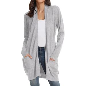 imageGRACE KARIN Womens Long Cardigan Sweater Open Front Classic Knitted Lightweight Sweater Coat with PocketsLight Grey