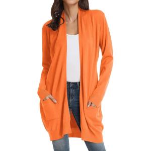 imageGRACE KARIN Womens Long Cardigan Sweater Open Front Classic Knitted Lightweight Sweater Coat with PocketsOrange
