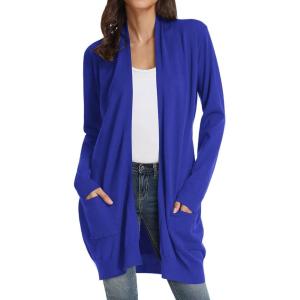 imageGRACE KARIN Womens Long Cardigan Sweater Open Front Classic Knitted Lightweight Sweater Coat with PocketsRoyal Blue