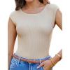 imageGRACE KARIN Women Short Cap Sleeve Sweater Tops Boat Neck Lightweight Slim Fit Pullover Sweater Dressy Casual Tank TopsBeige