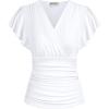 imageGRACE KARIN Womens Tops Summer Wrap Blouse V Neck Ruffle Sleeve Dressy Casual Top Ruched Trendy Clothes White S