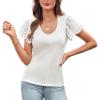 imageWomen Eyelet Tops Ruffle Sleeve Basic T Shirts Dressy Casual Summer Work Blouses White XL