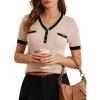 imageWomens Summer Tops 2025 Soft Spring Short Sleeve Casual Blouses Shirt V Neck Fashion Knit Pullover Sweaters Apricot