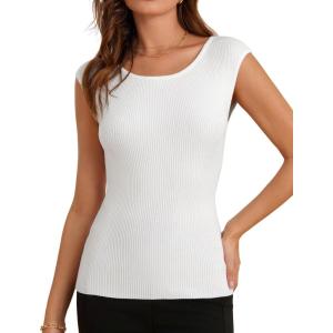 imageGRACE KARIN Women Short Cap Sleeve Sweater Tops Boat Neck Lightweight Slim Fit Pullover Sweater Dressy Casual Tank TopsWhite