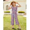 imageGRACE KARIN Girls Solid Jumpsuit Cropped Kids Flutter Sleeve Square Neck Wide Leg Rompers4th of July